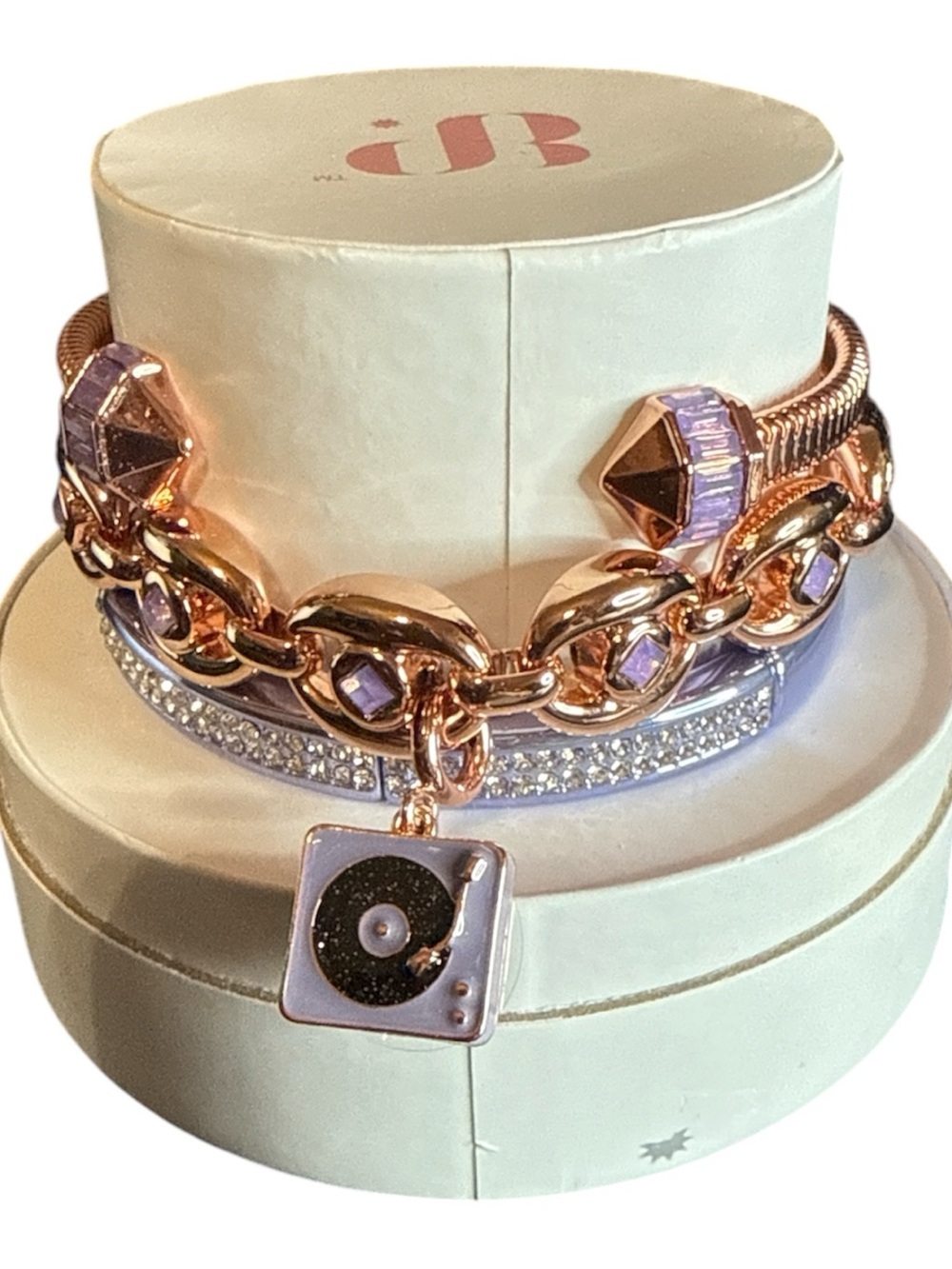 Periwinkle by Barlow Rose Gold and Lavender Multi-Strand Charm Bracelet